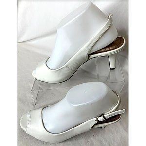 LifeStride Soft System Womens White Buckle Peep-Toe Heels Sz 7.5 M - EUC